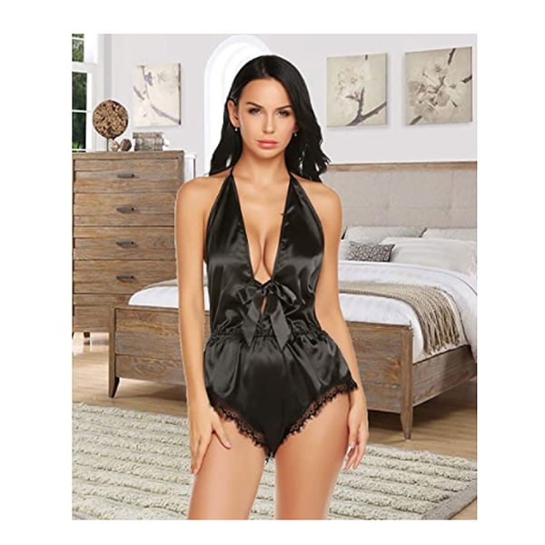 Dame Lingerie Satin Bodystocking Teddy Babydoll One Piece Halter Pyjamas