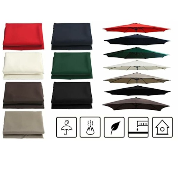 (Khaki) Haveparasol med 6 robuste ribber, Strandparasol, Have