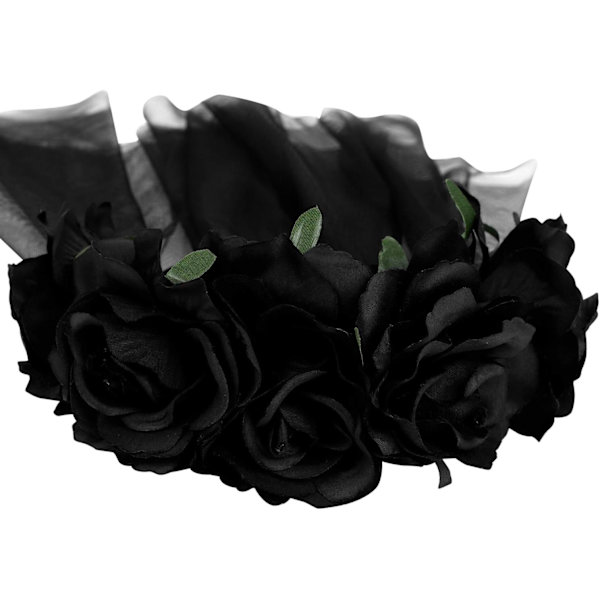 Svart Blomsterkrone Hodebånd Gotisk Brudeslør Halloween Tiara Hea