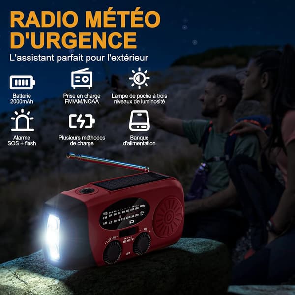 Bärbar solradio väder nödradio 2000mAh handvev