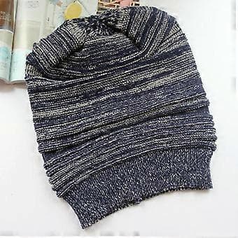 Kvinnor Män Stickade Ullmössor Vinter Baggy Oversized Slouch Beanie Mössa (Marinblå)