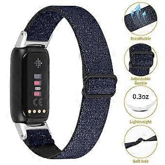 Elastiskt nylonarmband Solo Loop Justerbart Ersättningsarmband Kompatibelt med Fitbit Luxe (Blå)