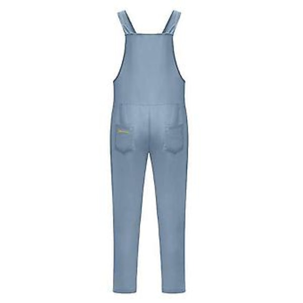 Dame Sommer Forår Casual Løse Lange Bib Bukser Jumpsuits Baggy Bomuld Hør Look Rompers Overalls Bukser Plus Size (2XL Himmelblå)