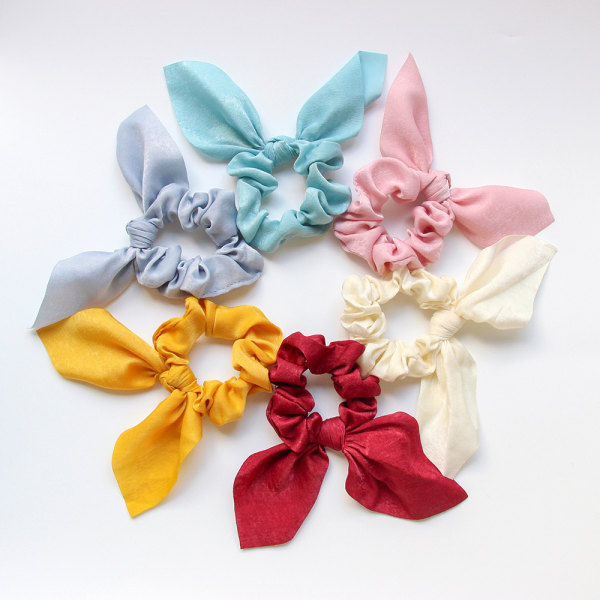 6 stk. hårskrunchies kaninøre sløjfe hårbånd satin scrunchie elastiske hårbånd ponyt