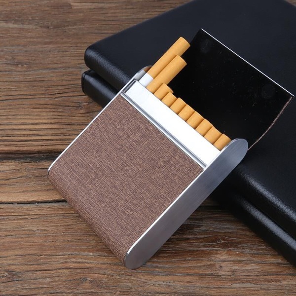 (brun) Cigaretæske Metal og syntetisk cigaretæske til 20 c
