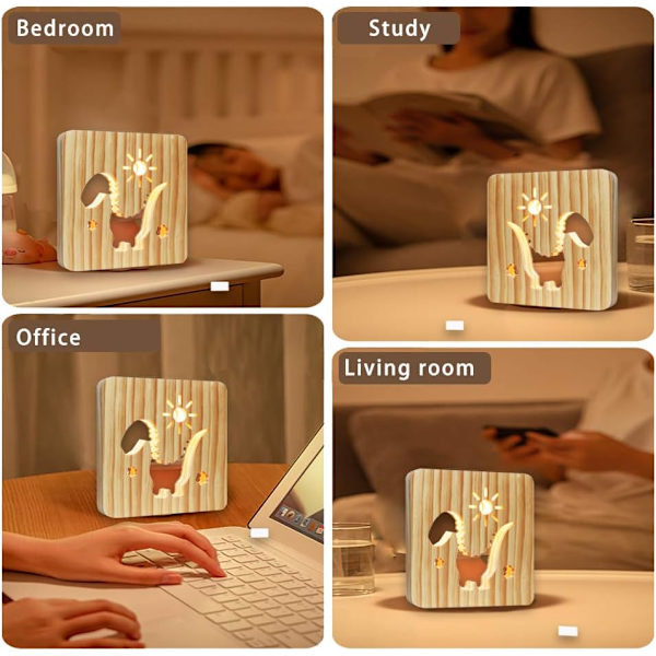 Trä LED-lampor för sovrum, 3D kreativa bordslampor, tjocka sänglampor