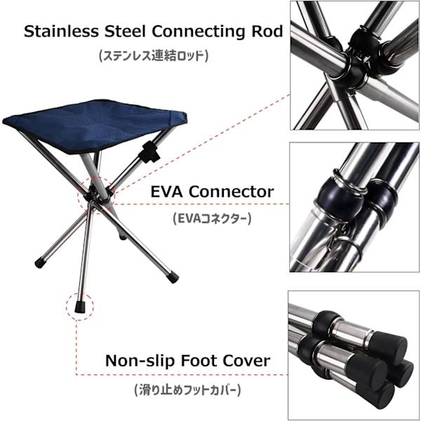 (Sort - S) Sammenklappelig Tripod Stol til Camping, Sammenklappelig 3-Benet C