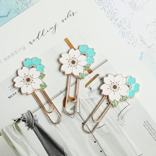 3 stk. kirsebærblomst papir klips, søte fargerike Sakura papir klips