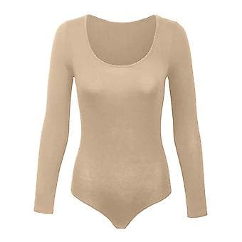 Dame Crew Neck Langærmet Bodysuit, Dobbeltforet, Smørblød, Essentiel Basic Top (M Khaki)