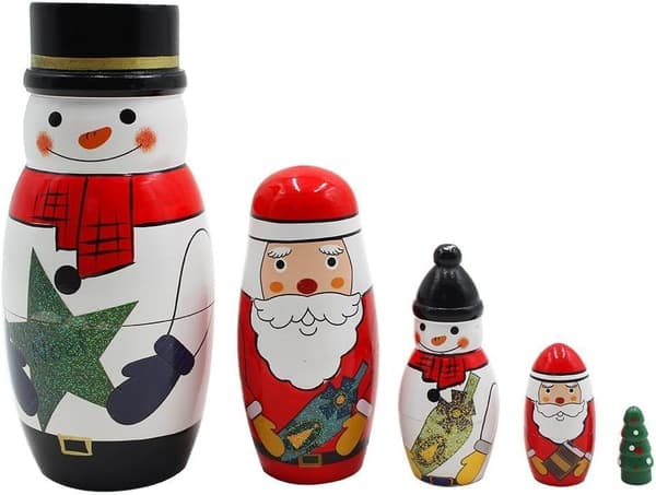 Russisk Nesting Doll 5 Lag Jule Snømann Matryoshka Doll Wo
