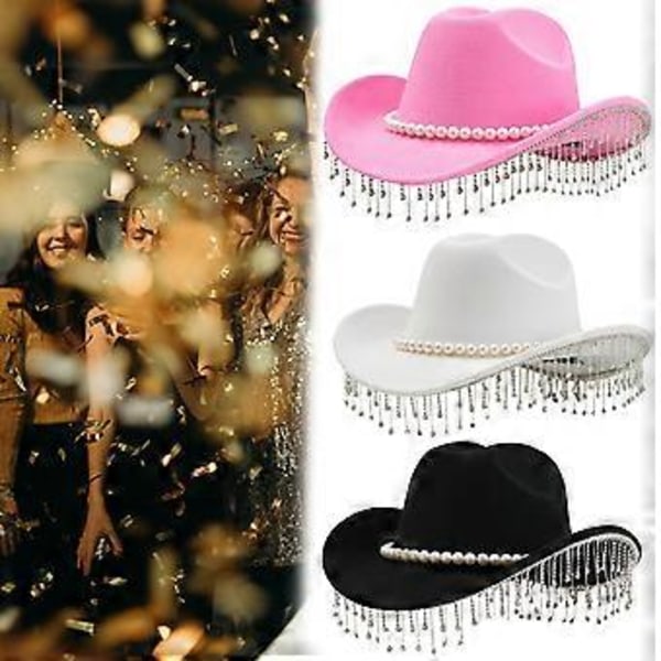 Justerbar utendørs hatt med formbare bremmer National Styles Hatt med Rhinestones Western Tilbehør for Kostymebegivenhet Hvit (Hvit)