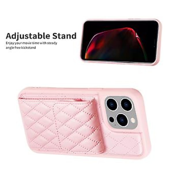 Pystytaskullinen PU-nahkainen kotelo iPhone 15 Pro Maxille (Vaaleanpunainen)