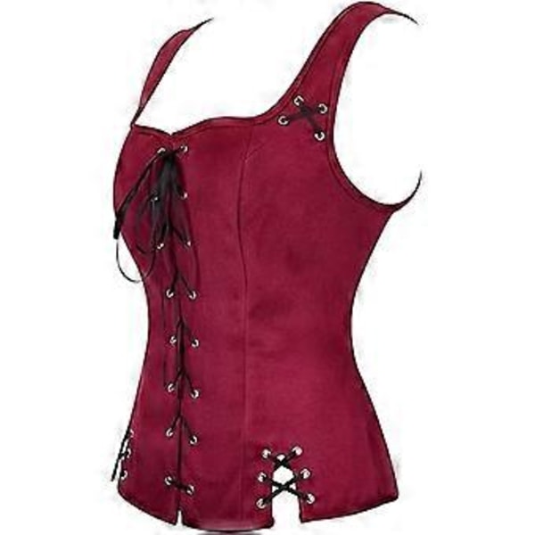 Naisten merirosvo punk -liivi korsetti Cosplay-liivi (2XL viininpunainen)