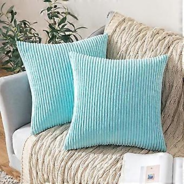 Dekorativa Kuddfodral, 2-pack, Corduroy, Mjukt, Enfärgat, 66 x 66 cm, Ljusblå