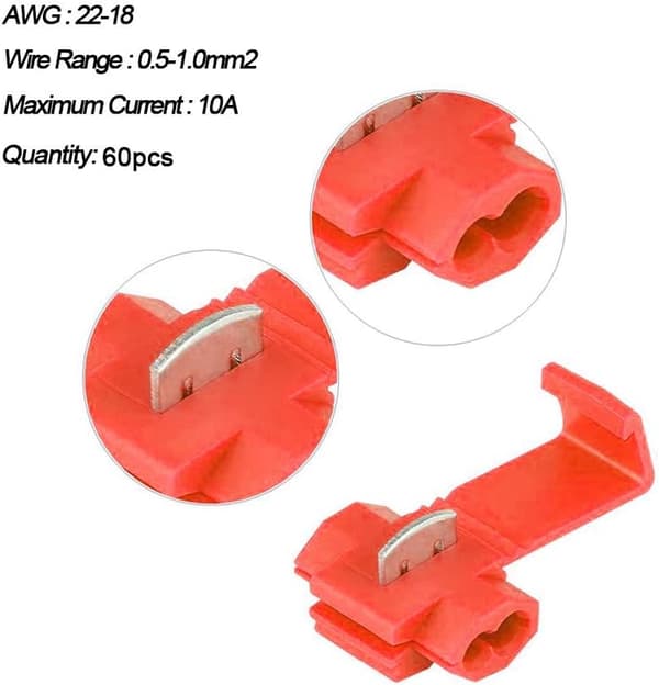 60 stk. Scotch Lock Quick Connectors, Scotch Lock Connectors, Quick Disconnect Connector (Rød)