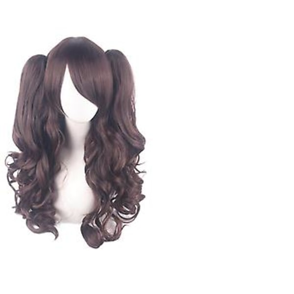 JUSCH Lolita Lång Lockig Clip-on Hästsvans Cosplay Peruk, Dubbel Hästsvans Tiger Clip Lång Lockig Peruk (Brun), WZ-1350R