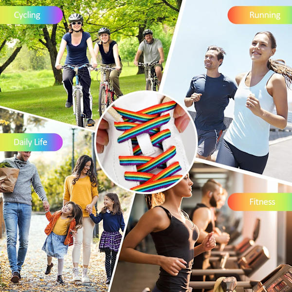 2 par flerfarvede skolisser - 140 cm flade skolisser til Pride-tilbehør, Lgbtq-tilbehør - Sko
