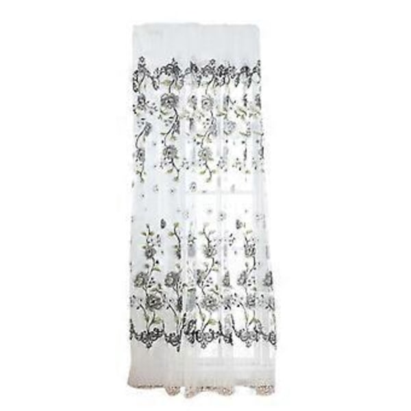 Voile Gardiner Paneler Tyll Offset Trykk Peonmønster Skygge Drapering for Stue (1)(Grå-100x200cm)