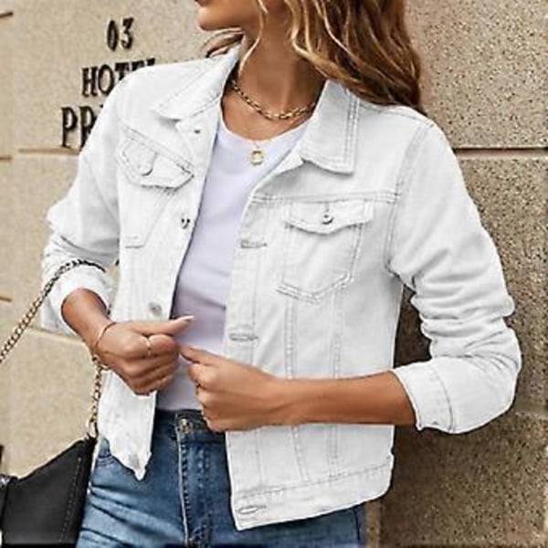 Dam Höst Denim Kort Jacka Dam Vinter Enkelknäppt Långärmad Nedvikt Krage Jeansjackor (M ljusblå)