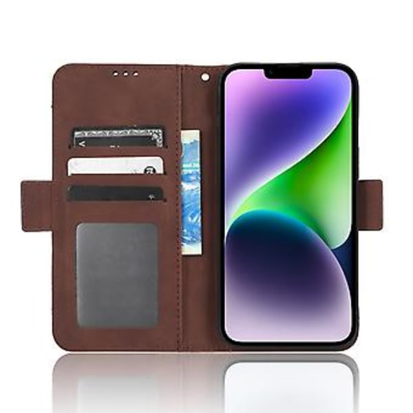 Läderfodral med kortfack för iPhone 15 Plus (Brun)