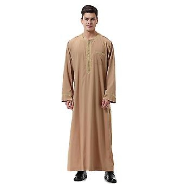 Mäns Muslimsk Saudi-Robe Kaftan Dubai Tunika Lång Topp Blus Thobe Kläder-n(S Khaki)