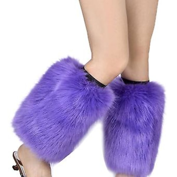 Dame Faux Fur Leg Warmers Støvledeksel Vibrerende Neon Pelskledd Pluss Leggings Deksel (Lys Lilla)