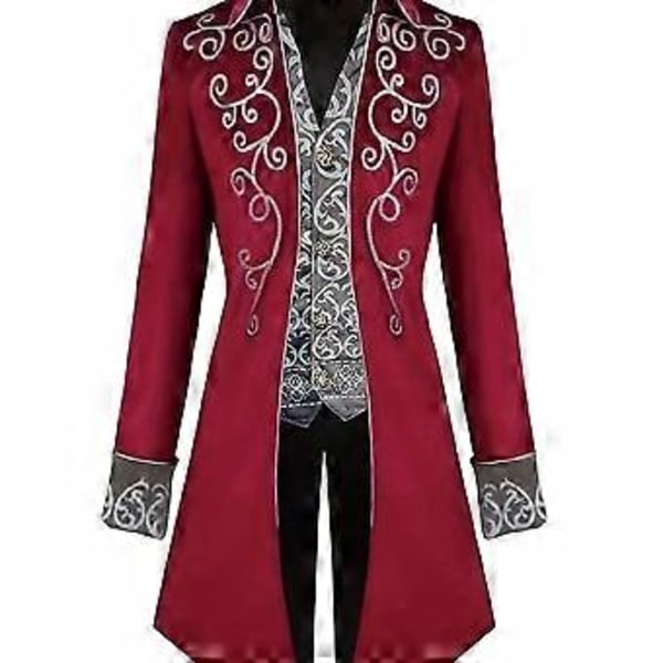 Halloween Steampunk Goottilainen Kirjailtu Viktoriaaninen Takki Vintage-frakki Keskiaikainen Takki Renaissance-asu Miehille (S Punainen)