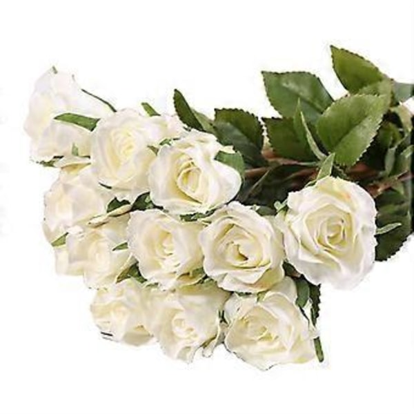 12 stk. Kunstige håndlavede rosenblomster til hjemmet, bryllupsfest, dekoration, valentinsgave Qinhai (hvid)