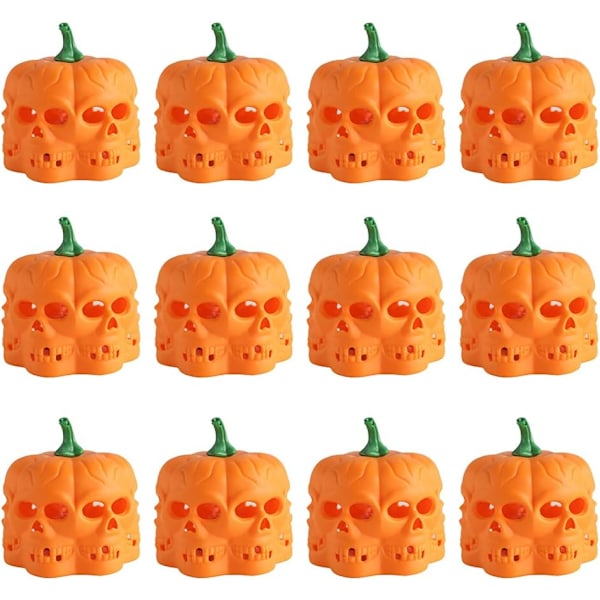 12 stk LED Orange Gresskarlykter, 3D Halloween Flammeløse Te Lys