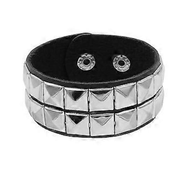 Svart Läder Punk Armband Fyrkantiga Nitar Armband Fyrkantigt Nitat Armband Läderstruktur för Trendig Look (Svart andra raden)