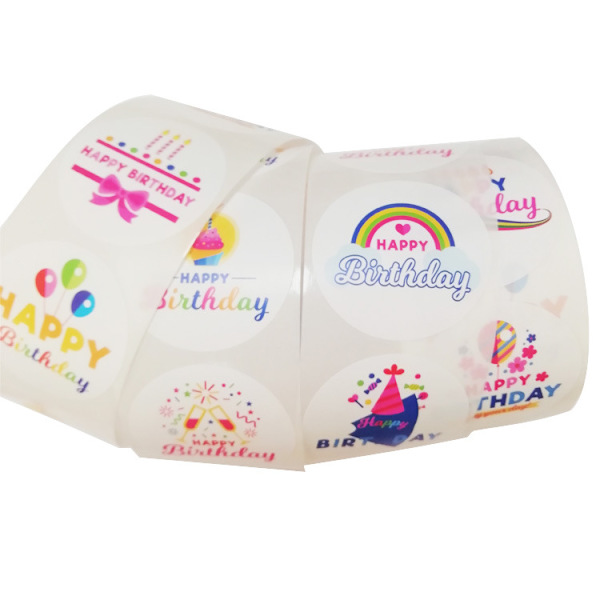 2 stk. Happy Birthday-klistremerker, perforerte, 500 stk. per rull, for barn
