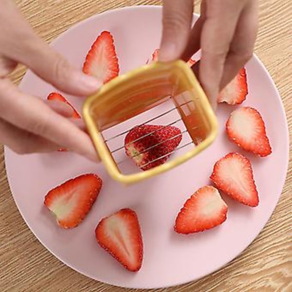 Muggslicer Fruktskärare Äggskärare Rostfritt Stål Jordgubbsskärare (Gul)