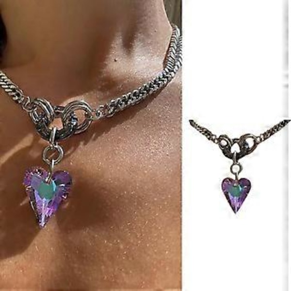 Moteriktig Love Heart Anheng Choker Justerbar Lengde Kragebenskjede Party Smykke Ornament for Kvinner og Jenter (stil 1)