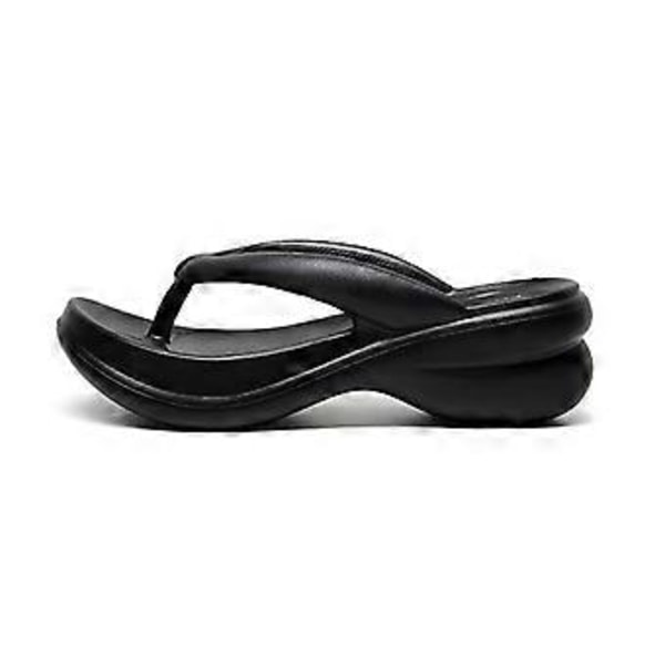 6CM Tykksålede Flip-flops Sommersandaler for Kvinner Myke EVA Strand Sklisikre Sandaler Svart(39 40 )