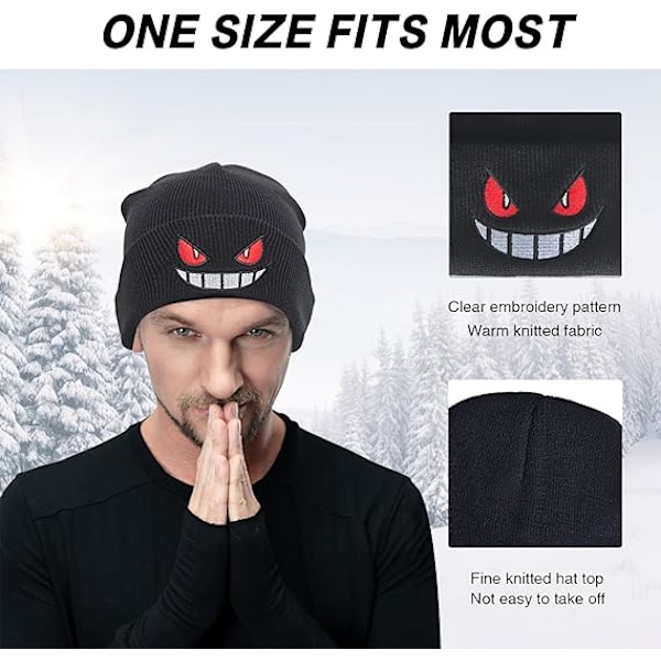 Anime Beanie-mössor för Män Kvinnor Varma Vinter Cuffed Beanie Broderade Stickade Skallemössa