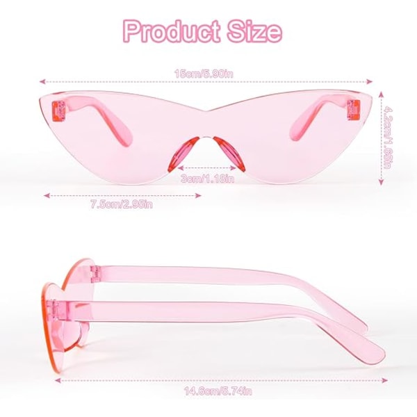 Heart-shaped Sunglasses, 8 Pairs of Retro Rimless Sunglasses Carnival Party Glasses for Men and Wome