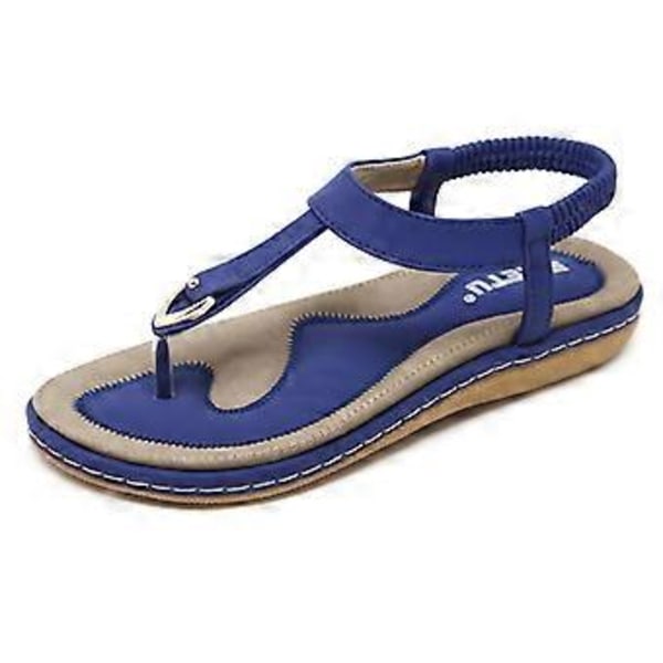 Sommernye sandaler for kvinner med metallspenne, avslappet og komfortable flate sko (41 Blå)