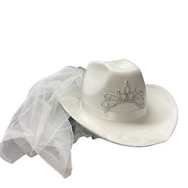 White Cowgirl Hat For Women Cow Girl Hat Tiara Crown Felt Western Cowboy Hat ( )