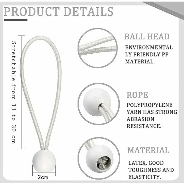 White Set of 10 Pieces Heavenly Curtain Tensioner Elastic Rope St