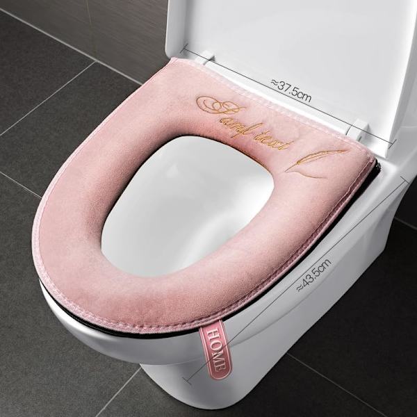 （Rosa）Tjockare mjuka toalettstolsskydd 2-pack med toalettlockhandtag - Mjuk tjock kudde - Tvättbar