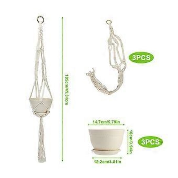 Hängande kruka med växtupphängare, handgjord bomullsrep, bohemisk heminredning (14,7 cm)