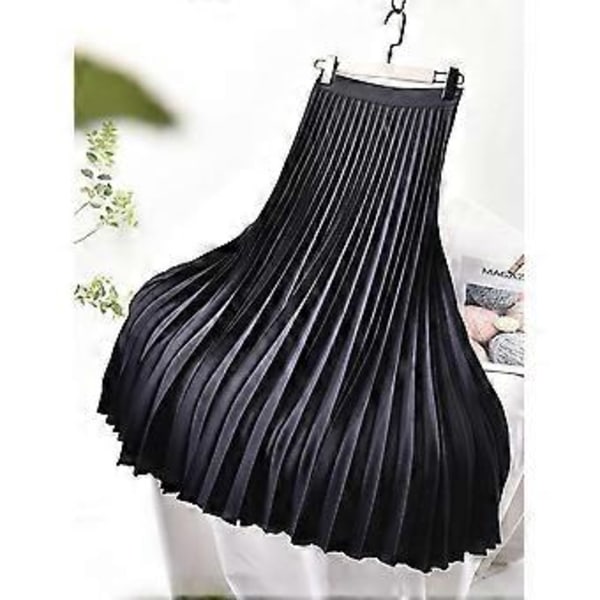 Dame Vår Høst Elegant Chic Ensfarget Plissert Skjørt Høy Midje Luksus Mote Med Elastisk Kvinne C-035(XL blå)