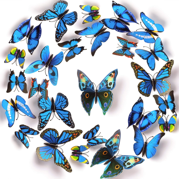 48 delar blå avtagbara 3D DIY vackra fjärilsväggdekaler B