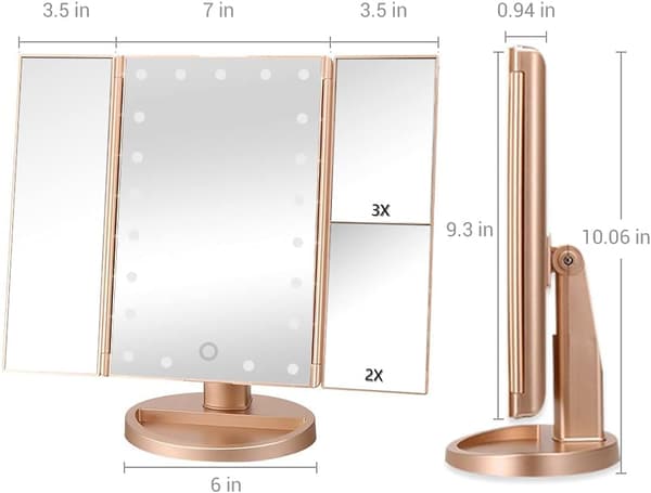 Lighted Vanity Mirror Touch Trifold Lighting 2x3x Magnification w