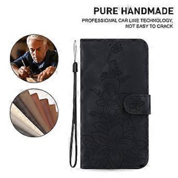 For iPhone 15 Plus Trykt Lily Blomst Etui Stødsikkert PU Læder Tegnebog Stativ Skal (Stil A)