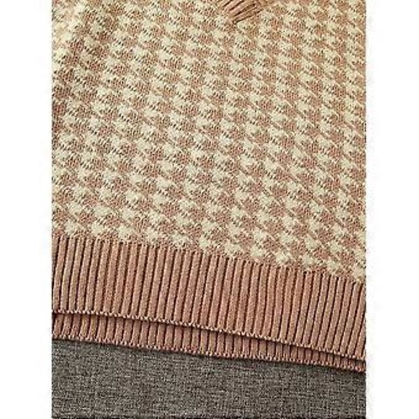 Dam Houndstooth-mönstrad Stickad Tröjväst Ärmlös Lös V-ringad 90-tals Väst Pullover Stickad Topp