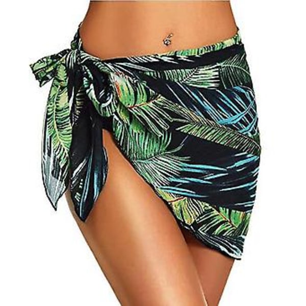 Beach Wrap Sarong Swimsuit Cover Ups For Women Breathable Fast Drying Sarong Skirt(208*50cm Dark green leaves)