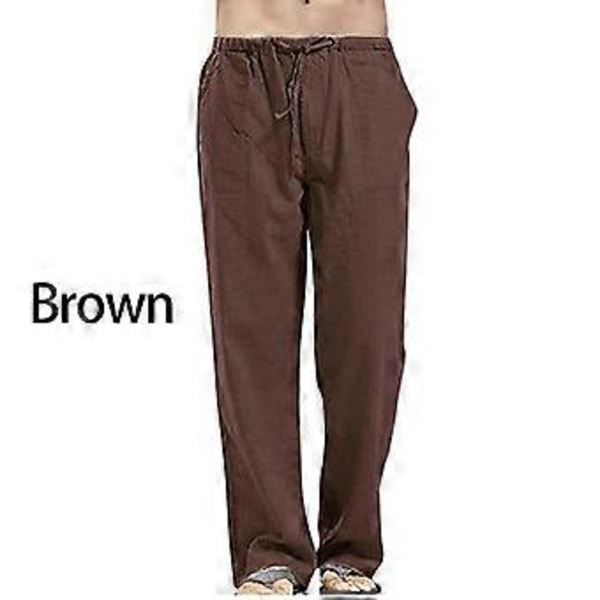 Herr Plus Size Raka Partybyxor Lösa Byxor Linnebyxor Elastisk Midja Mode Casual (3XL brun)