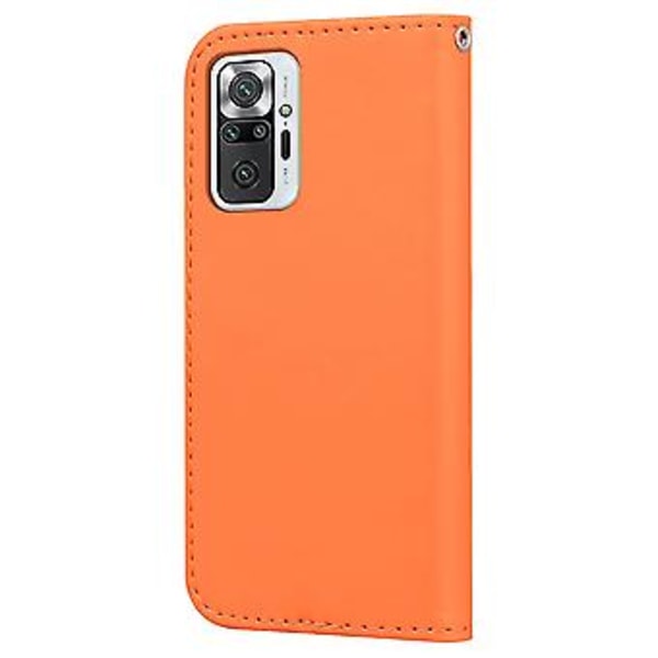Telefonhus med Bjørn Mønster til Redmi Note 10 Pro med Kortlomme, Snøre, PU Læder Materiale, Pengepung Funktion, Hjørne Faldbeskyttelse (Orange)