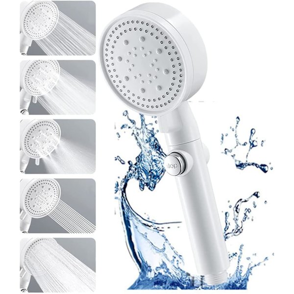 Vit duschhuvud Vattenbesparande duschhuvud, Anti Limescale S